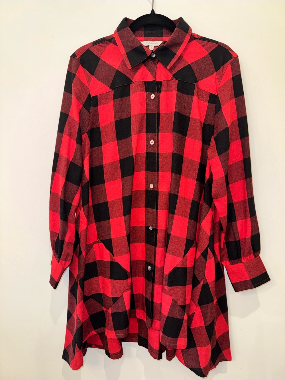 John Mark Red and Black Buffalo Plaid Shirt Dress for Kids